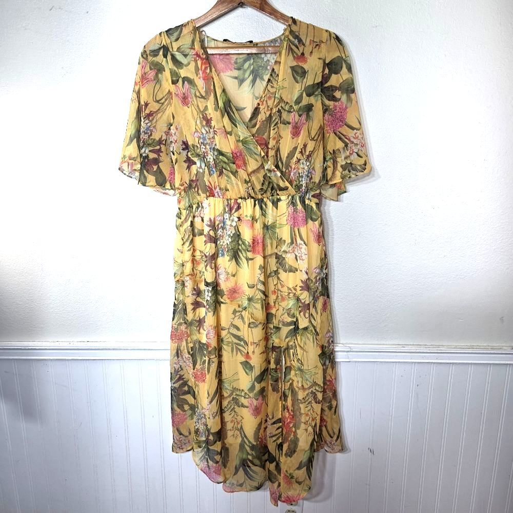 Women's Zara Basic Boho Floral Yellow  Dress Size Large